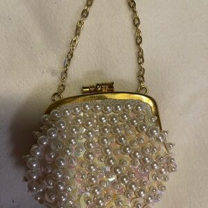 Vintage LaRegale Ltd. Pearl-Embellished Gold Clutch